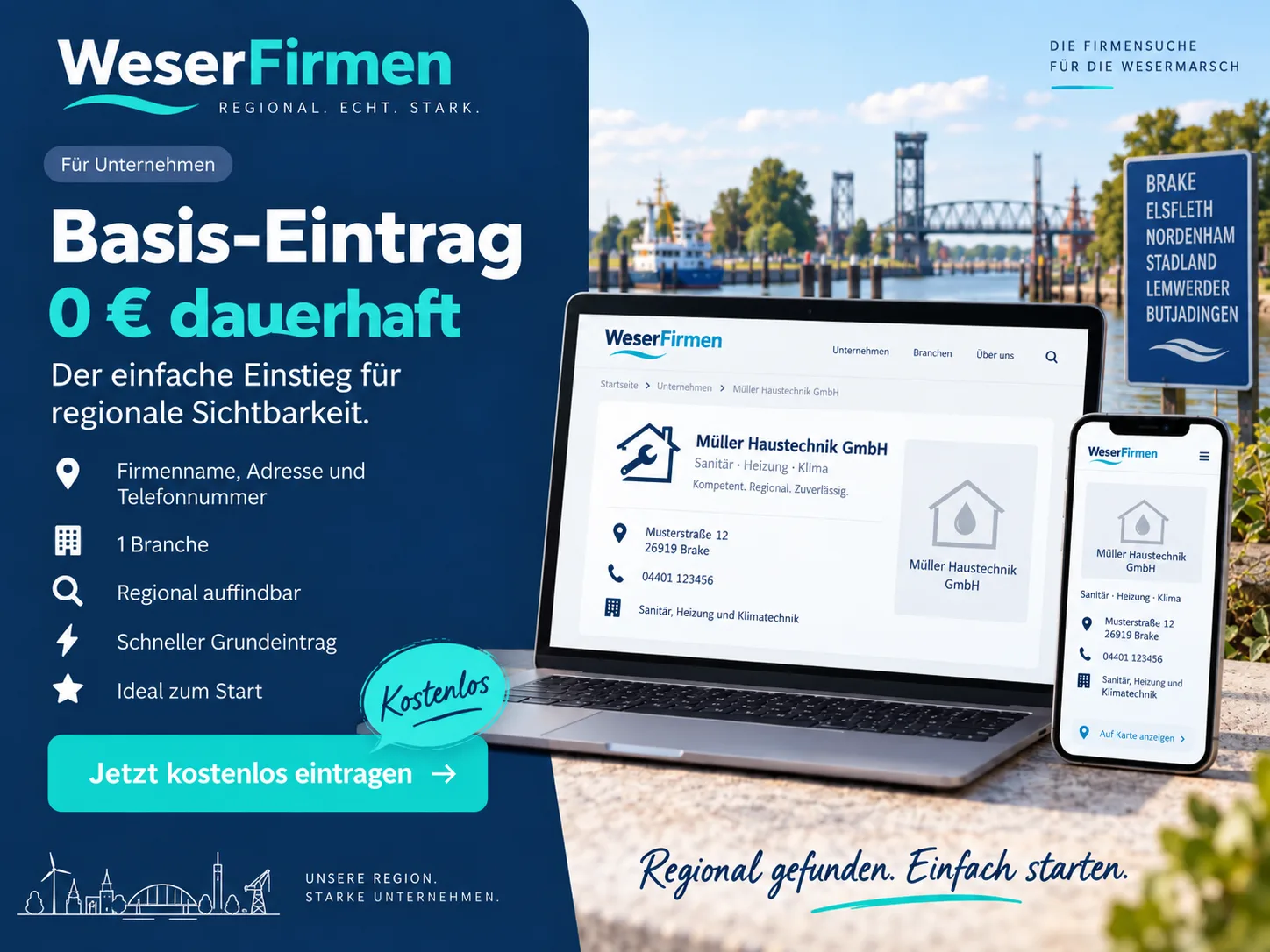 WeserFirmen Basis-Eintrag – 0 Euro dauerhaft